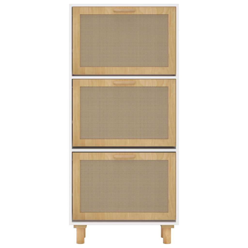 skoskab 52x25x115 cm konstrueret træ og naturlig rattan hvid