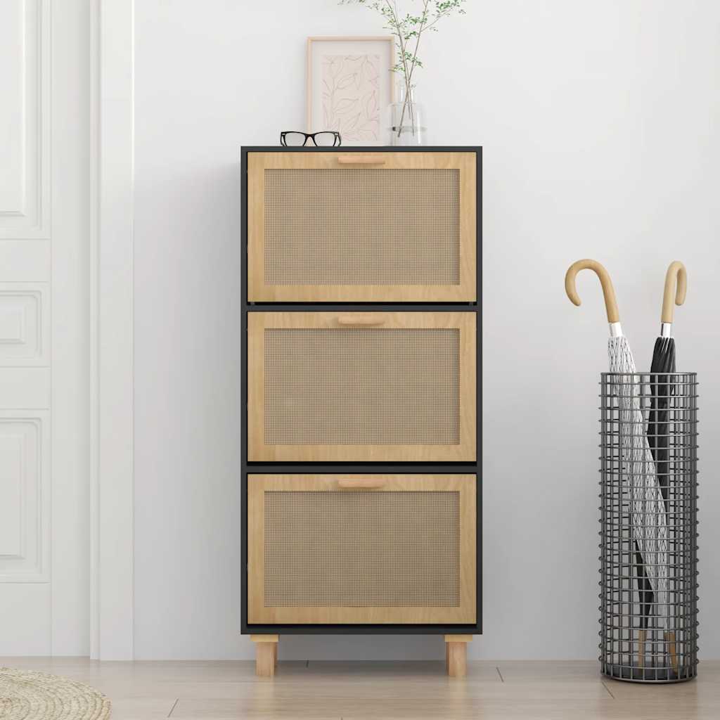skoskab 52x25x115 cm konstrueret træ og naturlig rattan