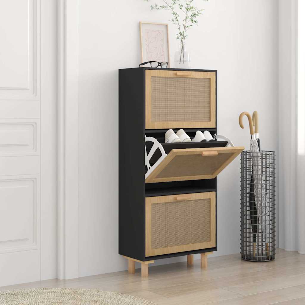 skoskab 52x25x115 cm konstrueret træ og naturlig rattan