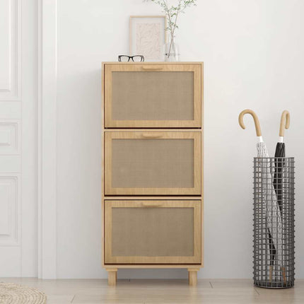 skoskab 52x25x115 cm konstrueret træ og naturlig rattan brun