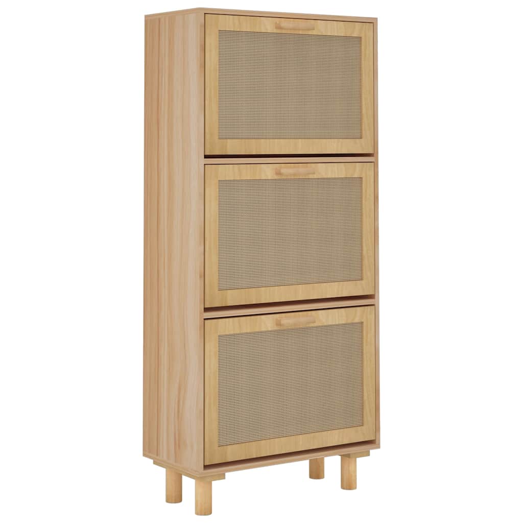 skoskab 52x25x115 cm konstrueret træ og naturlig rattan brun