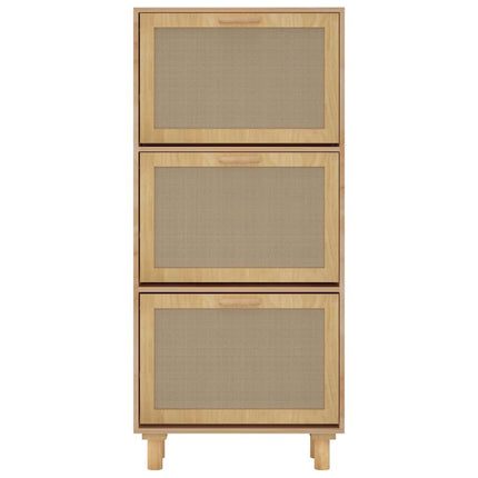 skoskab 52x25x115 cm konstrueret træ og naturlig rattan brun