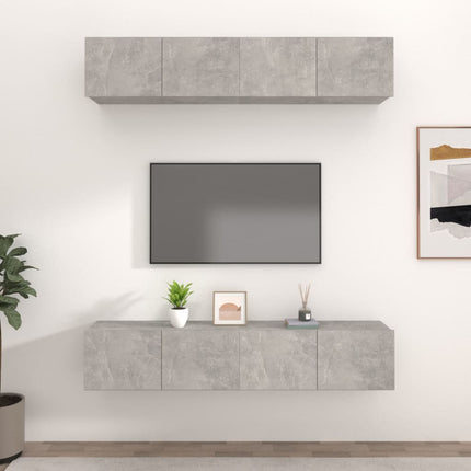 tv-skabe 4 stk. 80x30x30 cm konstrueret træ betongrå