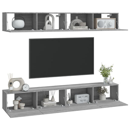 tv-skabe til væg 4 stk. 100x30x30 cm konstrueret træ grå sonoma