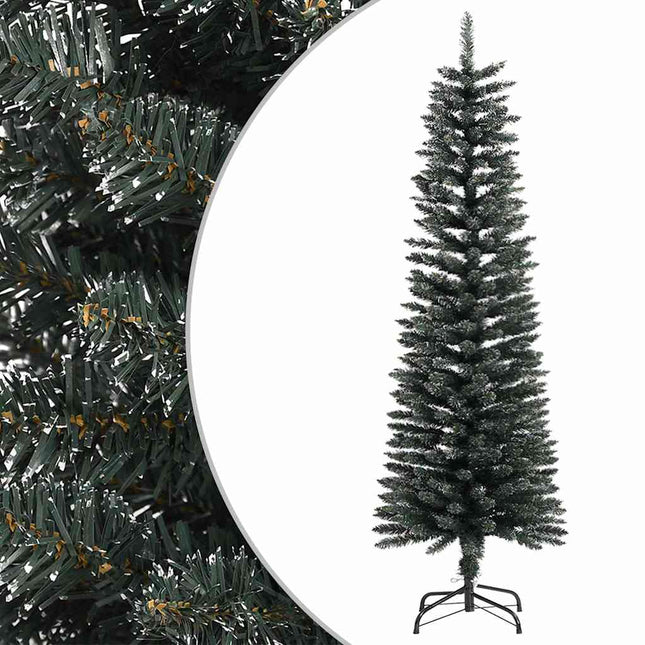 kunstigt smalt juletræ med juletræsfod 150 cm PVC grøn