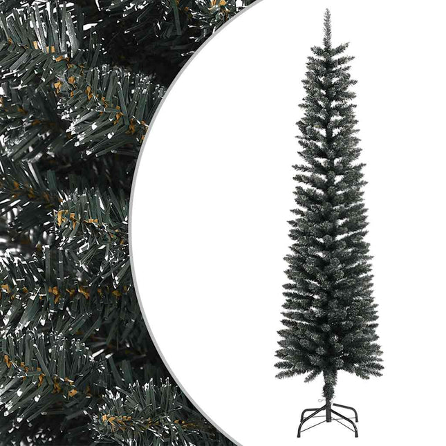 kunstigt smalt juletræ med juletræsfod 180 cm PVC grøn