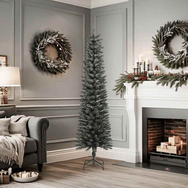 kunstigt smalt juletræ med juletræsfod 180 cm PVC grøn