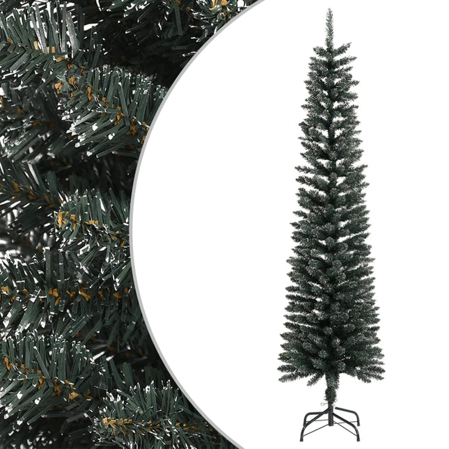 kunstigt smalt juletræ med juletræsfod 210 cm PVC grøn
