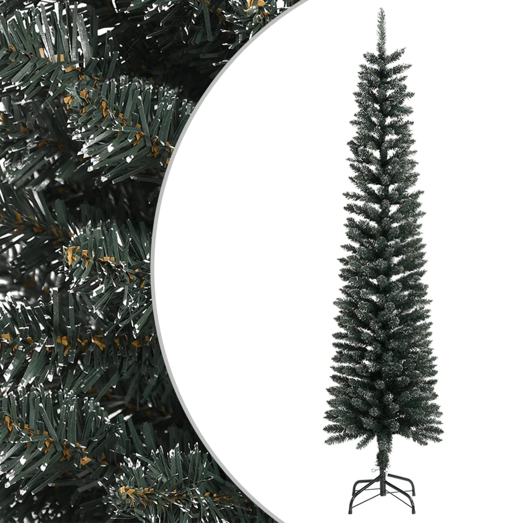 kunstigt smalt juletræ med juletræsfod 240 cm PVC grøn