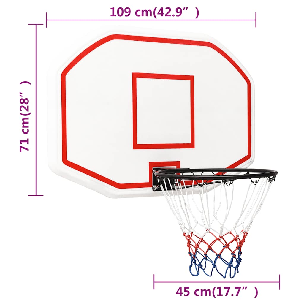 basketballkurv med plade 109x71x3 cm polyethylen hvid