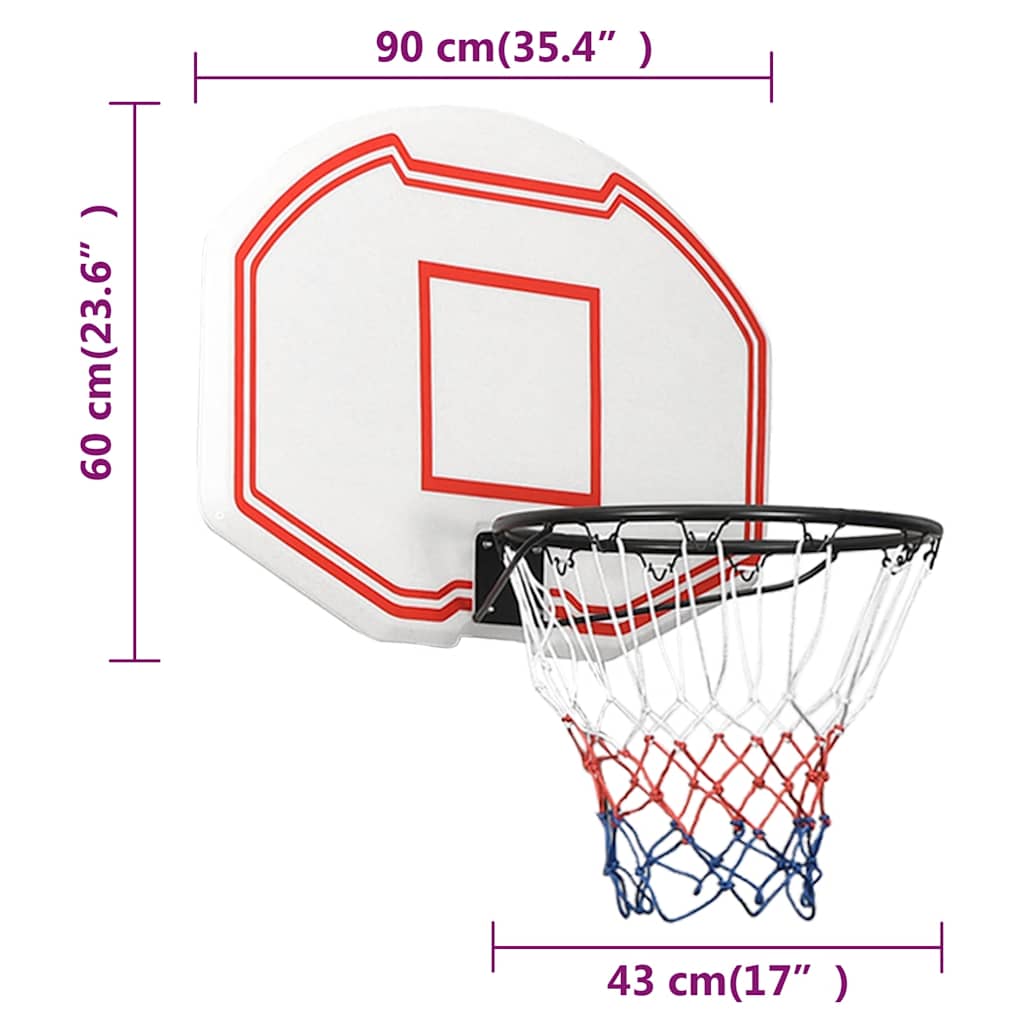 basketballkurv med plade 90x60x2 cm polyethylen hvid