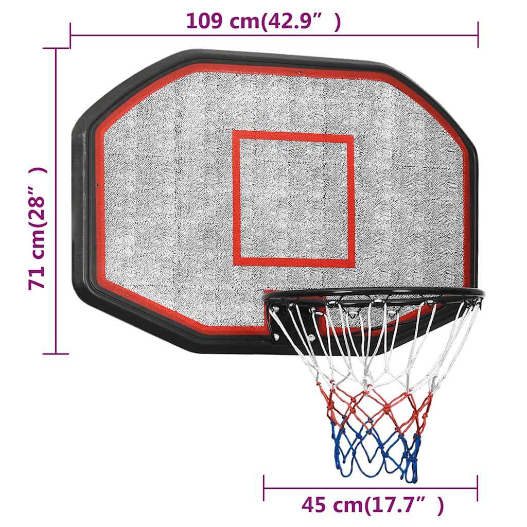 basketballkurv med plade 109x71x3 cm polyethylen sort