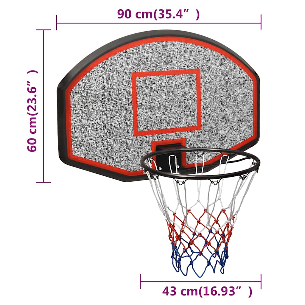 basketballkurv med plade 90x60x2 cm polyethylen sort