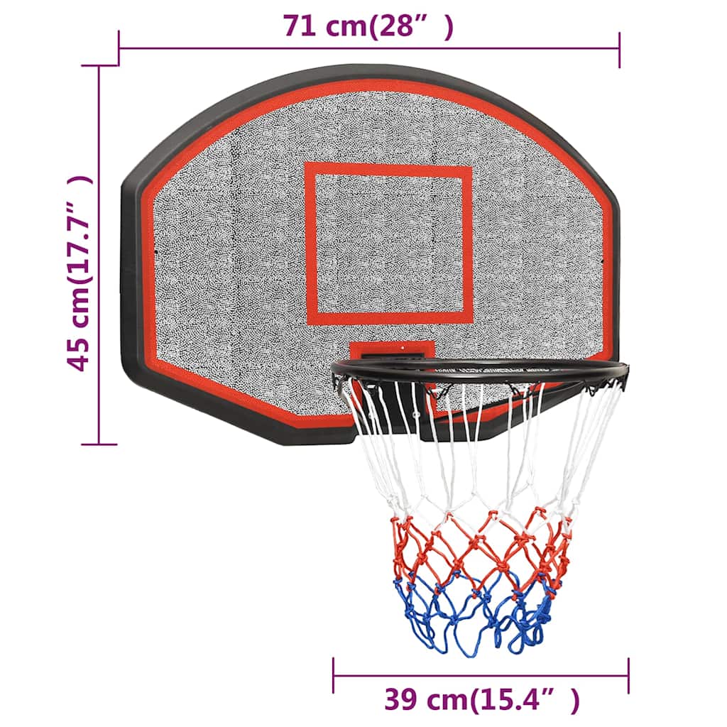 basketballkurv med plade 71x45x2 cm polyethylen sort