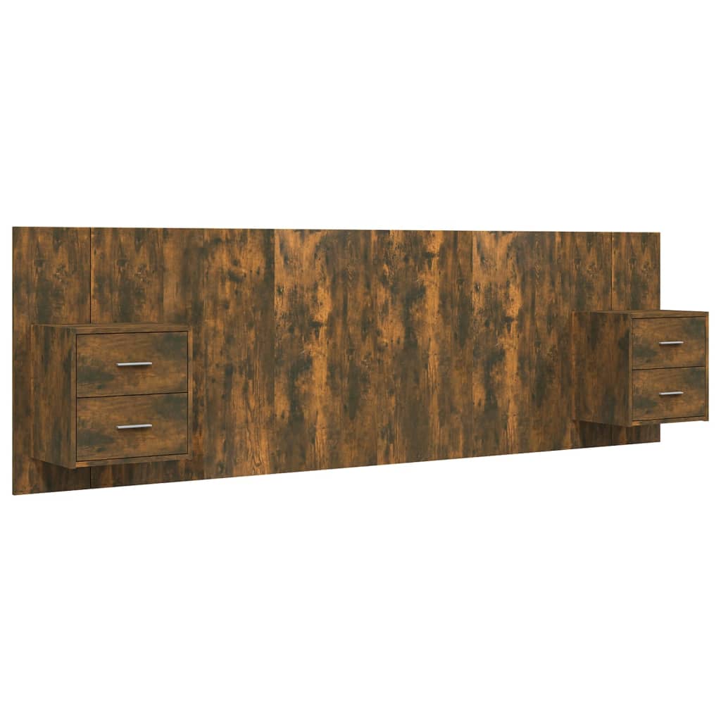 sengegavl med opbevaring konstrueret træ røget egetræsfinish