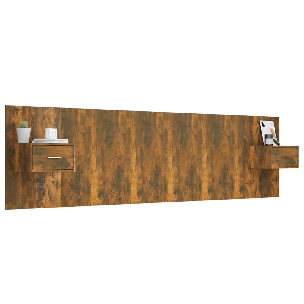 sengegavl med opbevaring konstrueret træ røget egetræsfinish