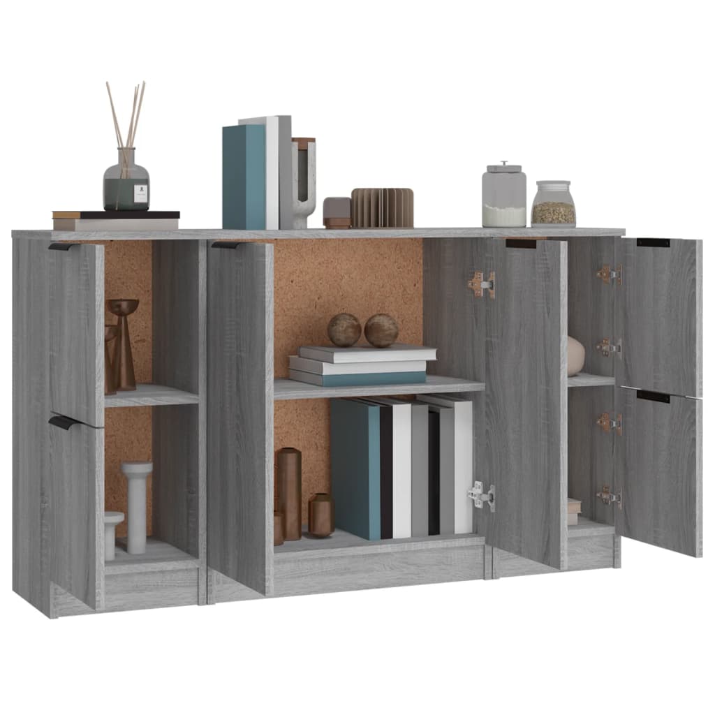 skænke 3 stk. konstrueret træ grå sonoma-eg