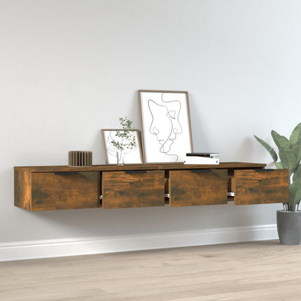 vægskabe 2 stk. 68x30x20 cm konstrueret træ røget egetræsfarve