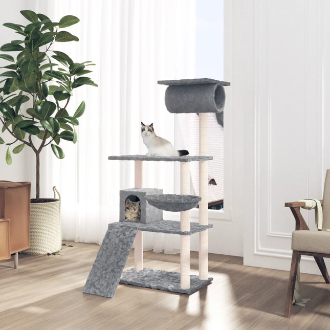kradsetræ med sisalstolper 131 cm lysegrå