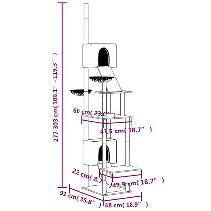 kradsetræ fra gulv til loft 277-303 cm mørkegrå