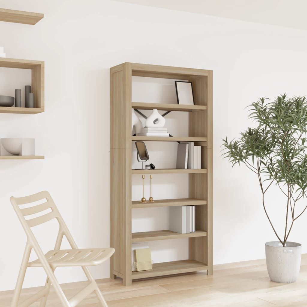 bogreol med 6 hylder 80x30x170 cm massivt akacietræ