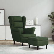 lænestol med vingeryglæn og fodskammel fløjl mørkegrøn
