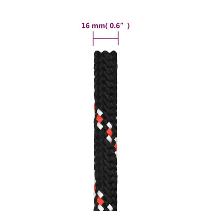tovværk til båd 16 mm 25 m polypropylen sort