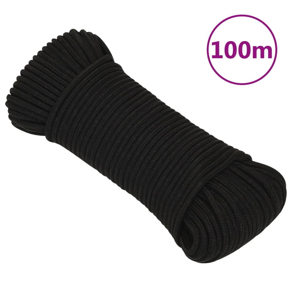 arbejdsreb 3 mm 100 m polyester sort