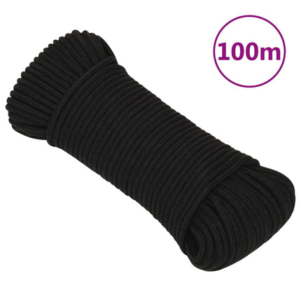 arbejdsreb 5 mm 100 m polyester sort