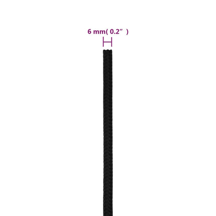 arbejdsreb 6 mm 25 m polyester sort