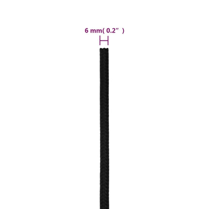 arbejdsreb 6 mm 250 m polyester sort