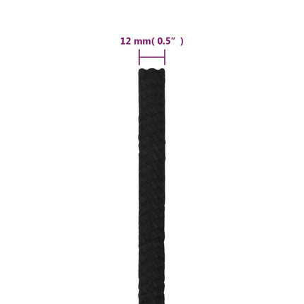 arbejdsreb 12 mm 25 m polyester sort