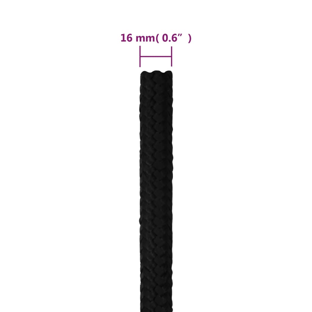 arbejdsreb 16 mm 50 m polyester sort
