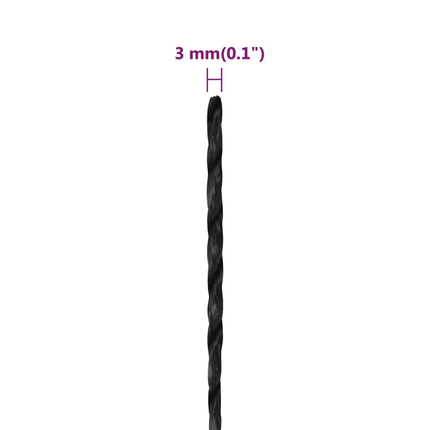 arbejdsreb 3 mm 50 m polypropylen sort
