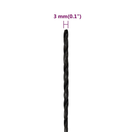 arbejdsreb 3 mm 500 m polypropylen sort