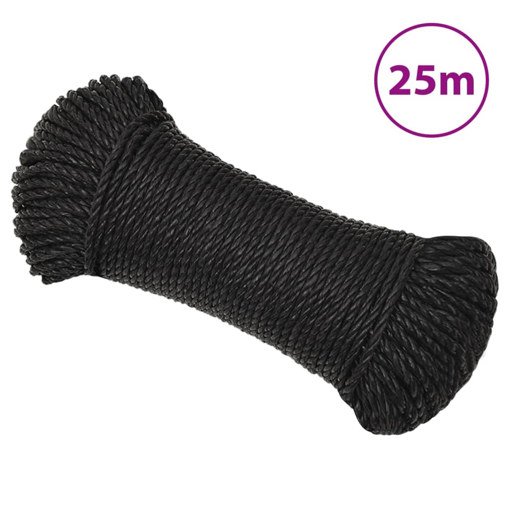 arbejdsreb 6 mm 25 m polypropylen sort