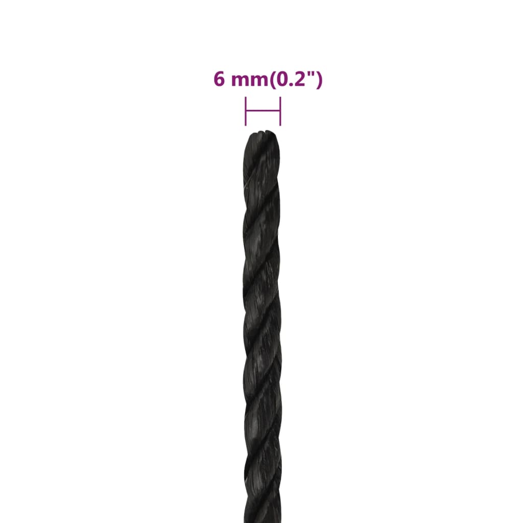 arbejdsreb 6 mm 50 m polypropylen sort