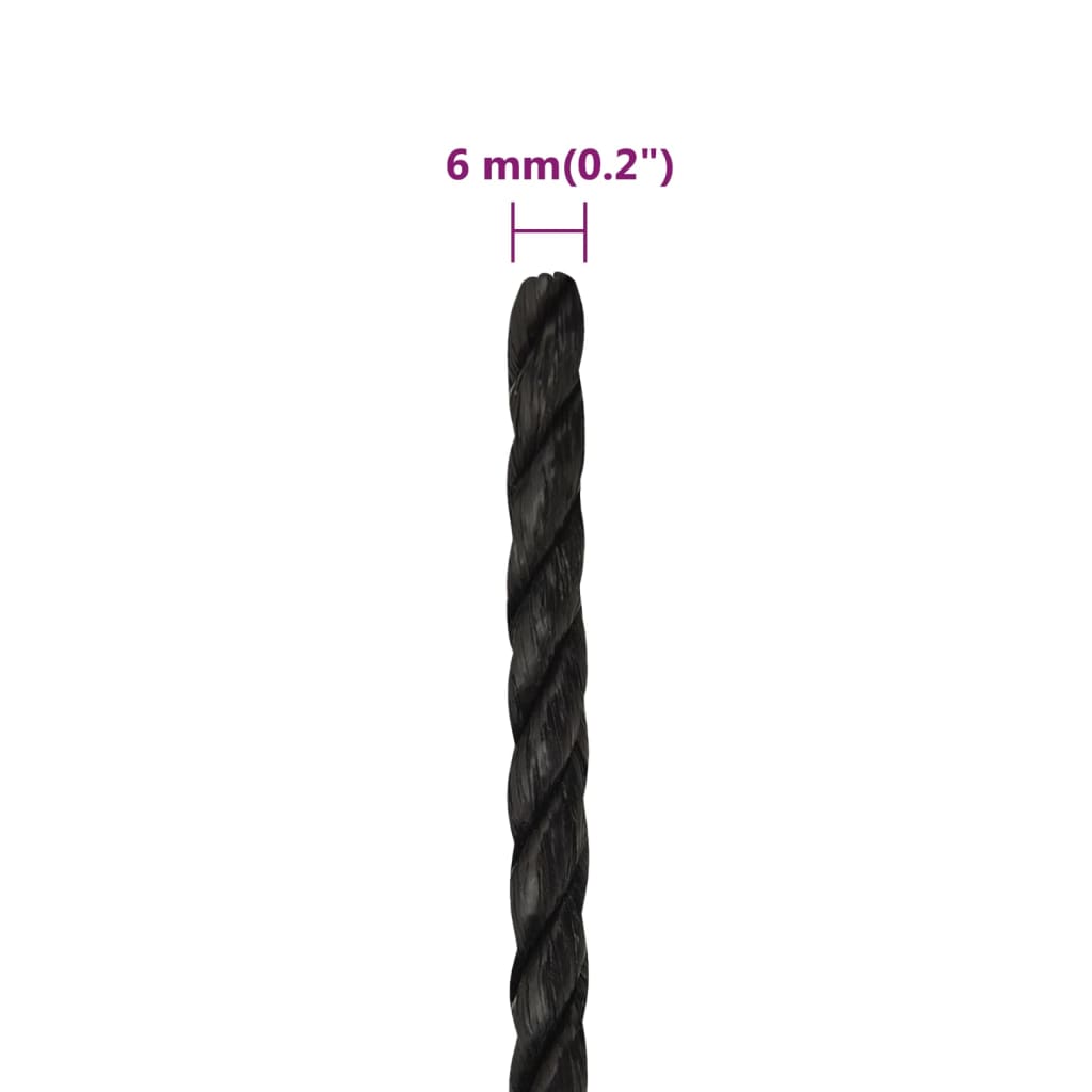 arbejdsreb 6 mm 500 m polypropylen sort