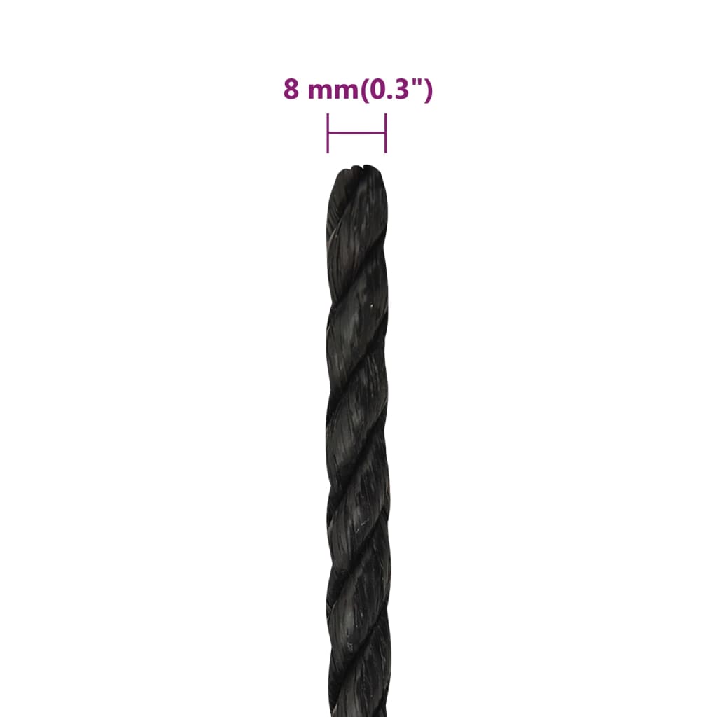 arbejdsreb 8 mm 50 m polypropylen sort