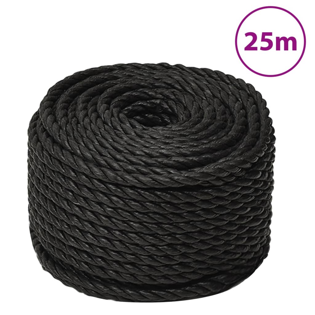 Snoet arbejdsreb 10 mm - 25 m polypropylen, sort