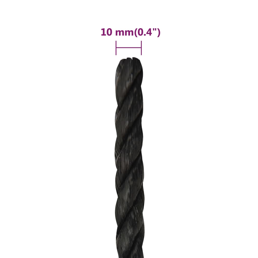arbejdsreb 10 mm 100 m polypropylen sort