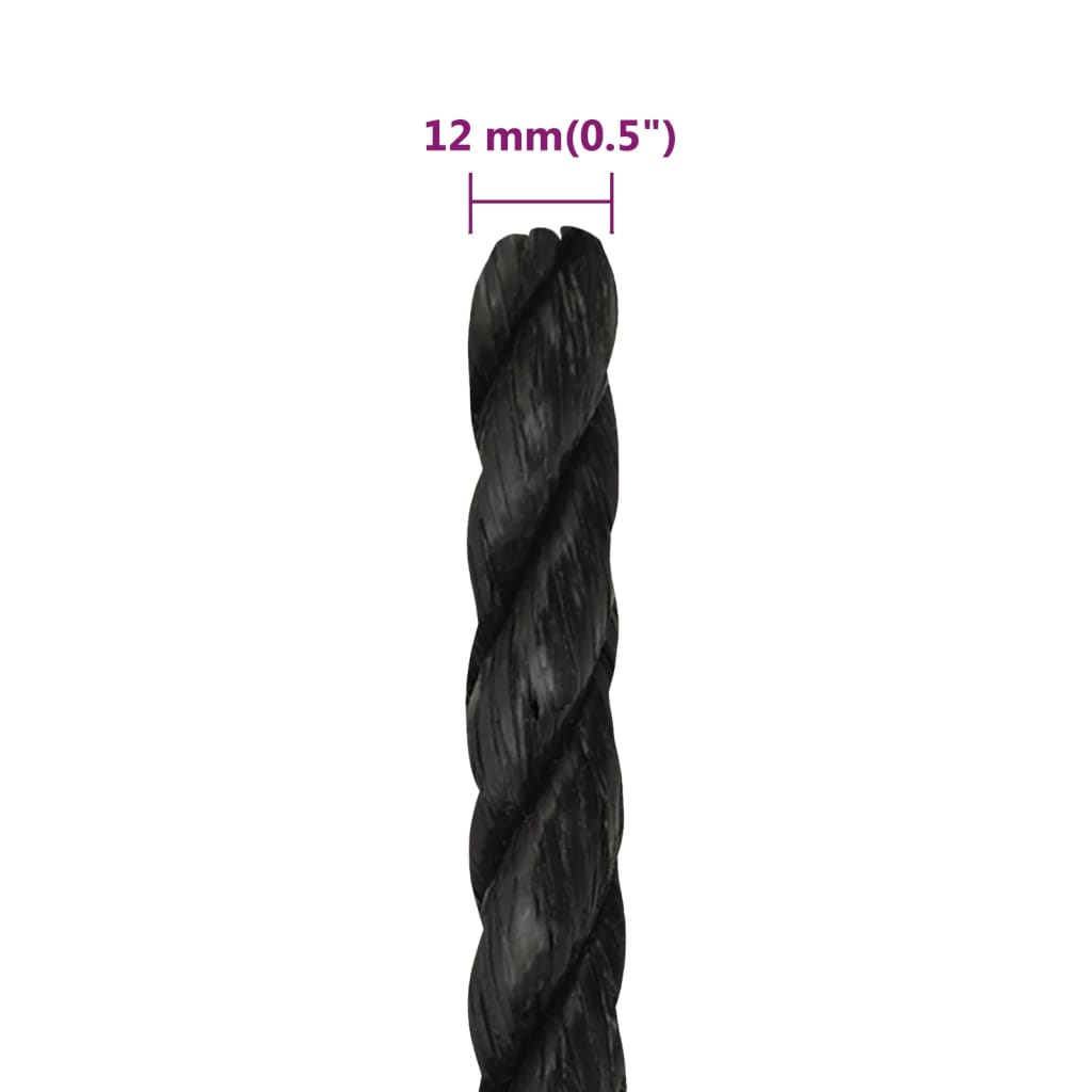 arbejdsreb 12 mm 25 m polypropylen sort