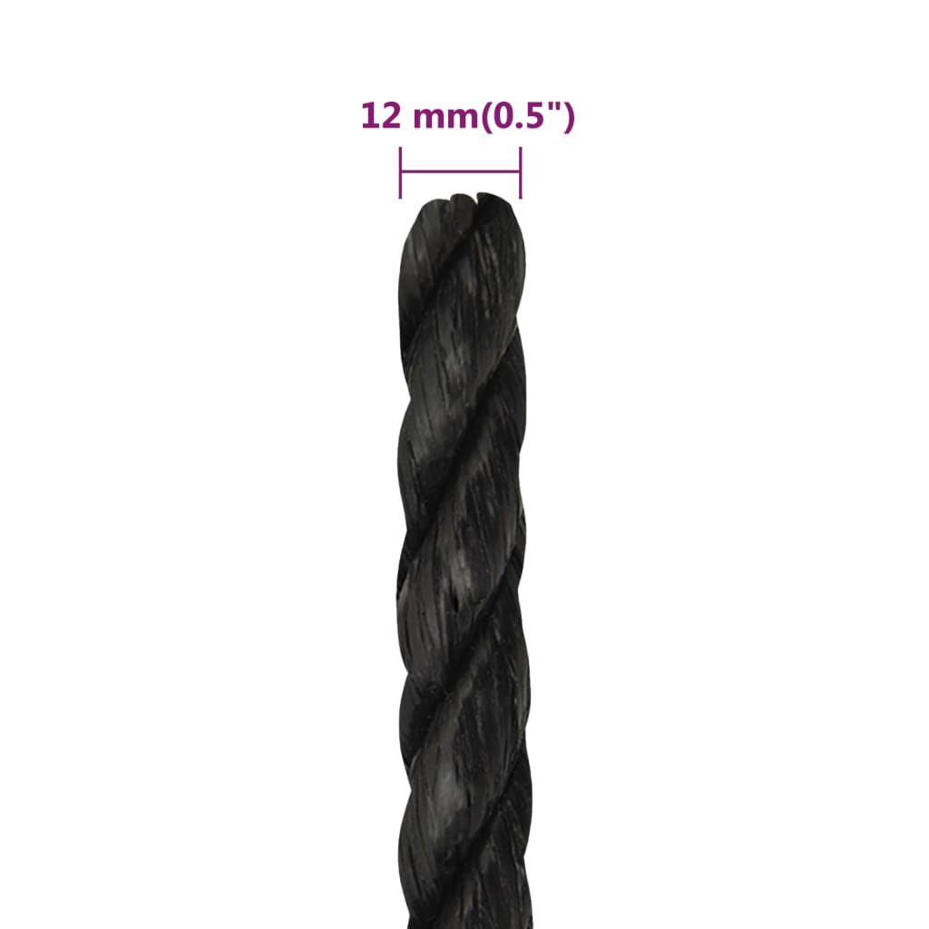 arbejdsreb 12 mm 50 m polypropylen sort