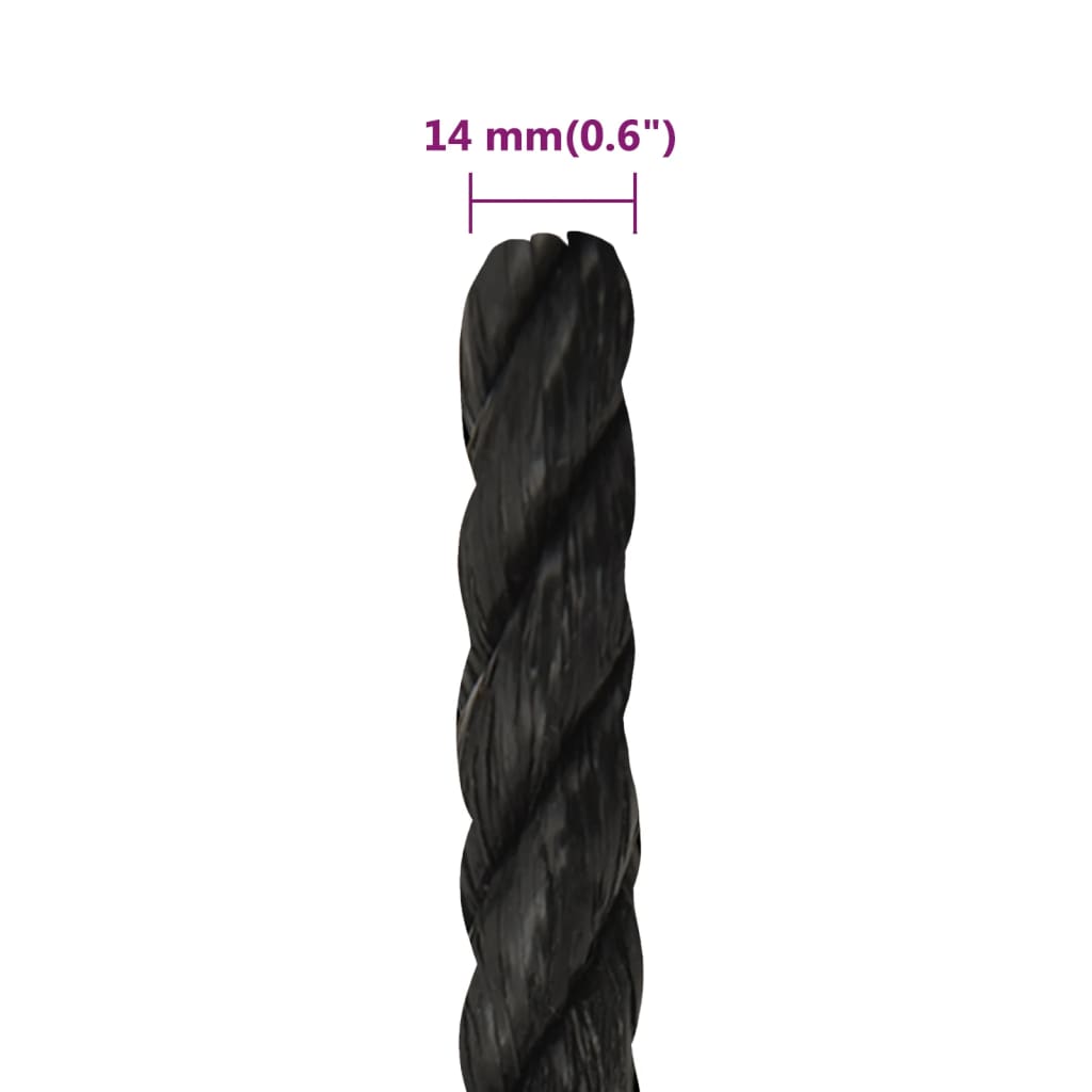 arbejdsreb 14 mm 25 m polypropylen sort