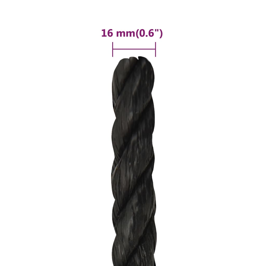 arbejdsreb 16 mm 50 m polypropylen sort