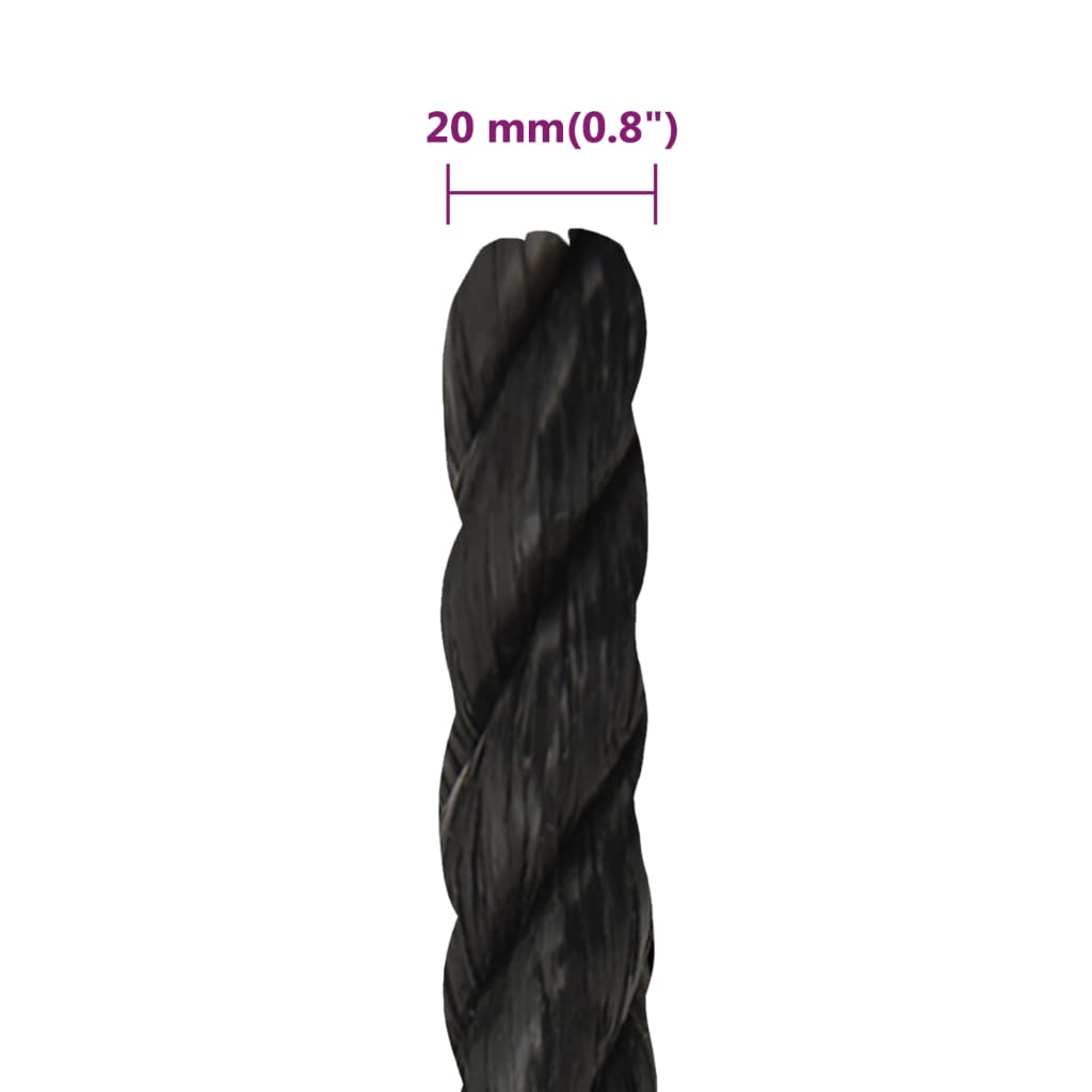 arbejdsreb 20 mm 50 m polypropylen sort