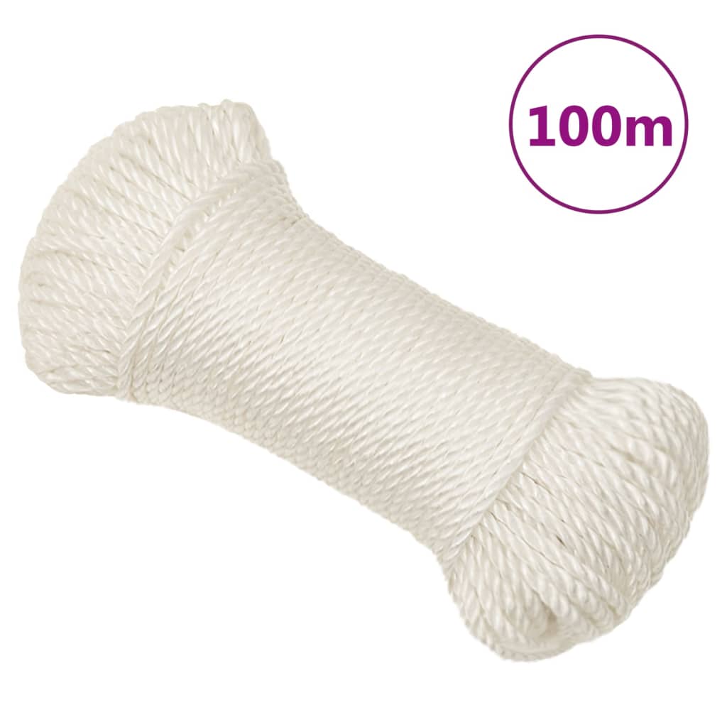 Snoet arbejdsreb 8 mm - 100 m polypropylen, hvid