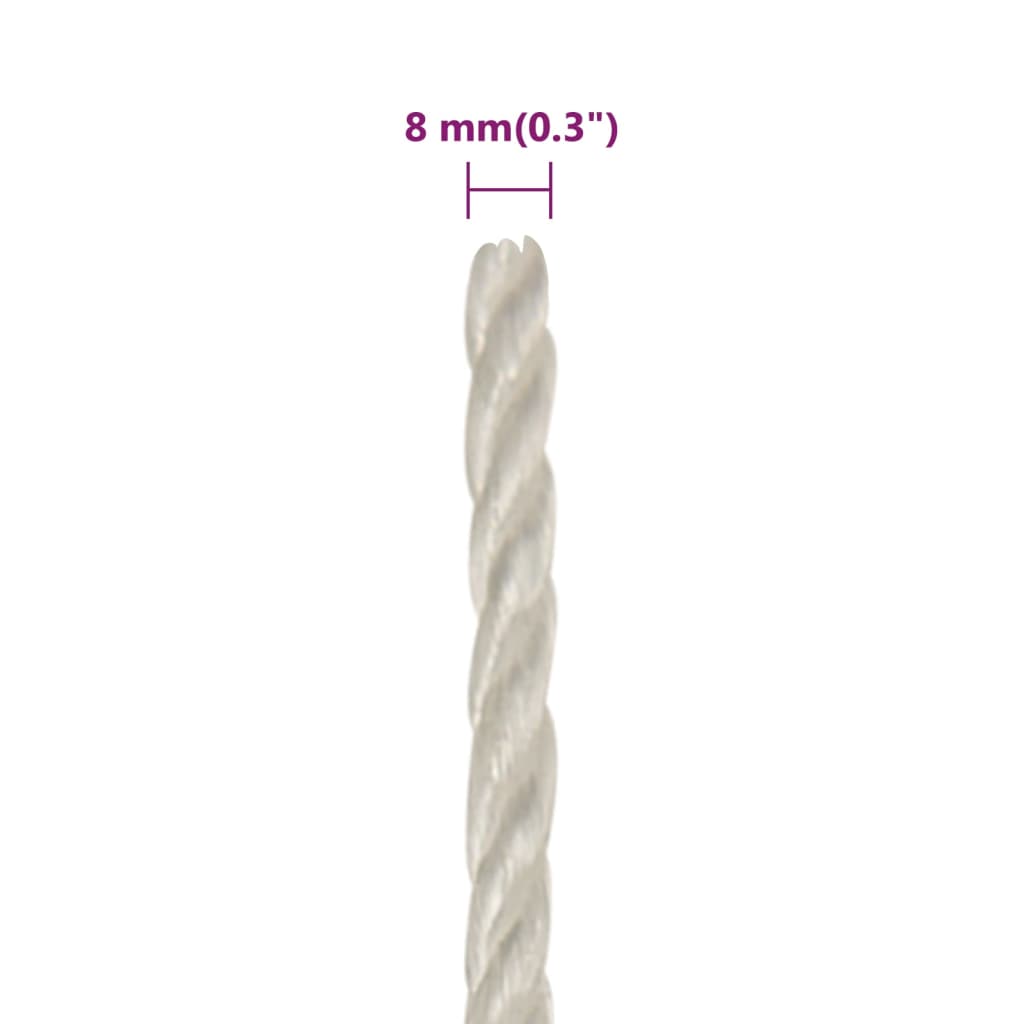 arbejdsreb 8 mm 250 m polypropylen hvid