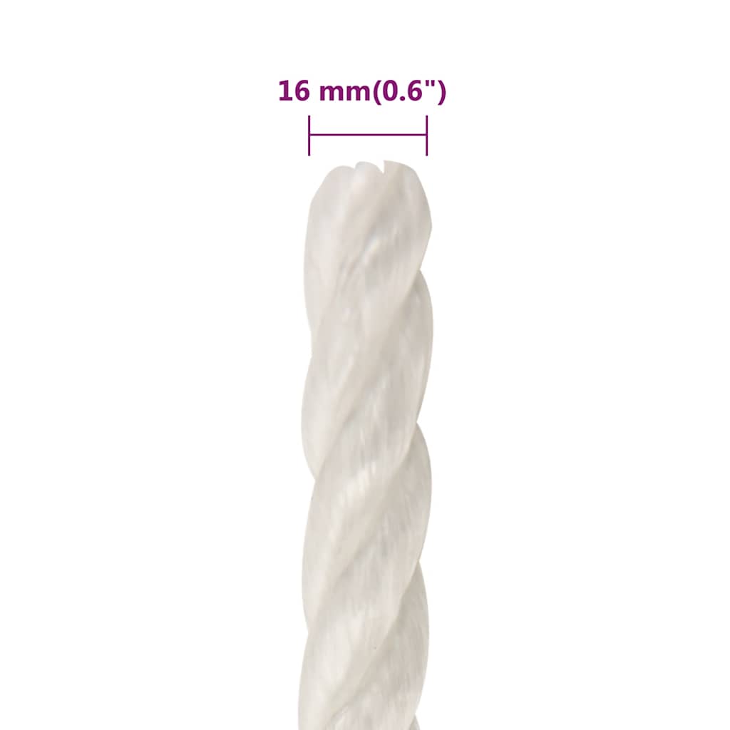 arbejdsreb 16 mm 250 m polypropylen hvid