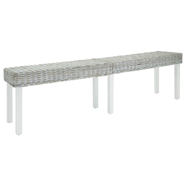 bænk 160x35x45 cm naturlig kubu-rattan og massivt mahognitræ hvid